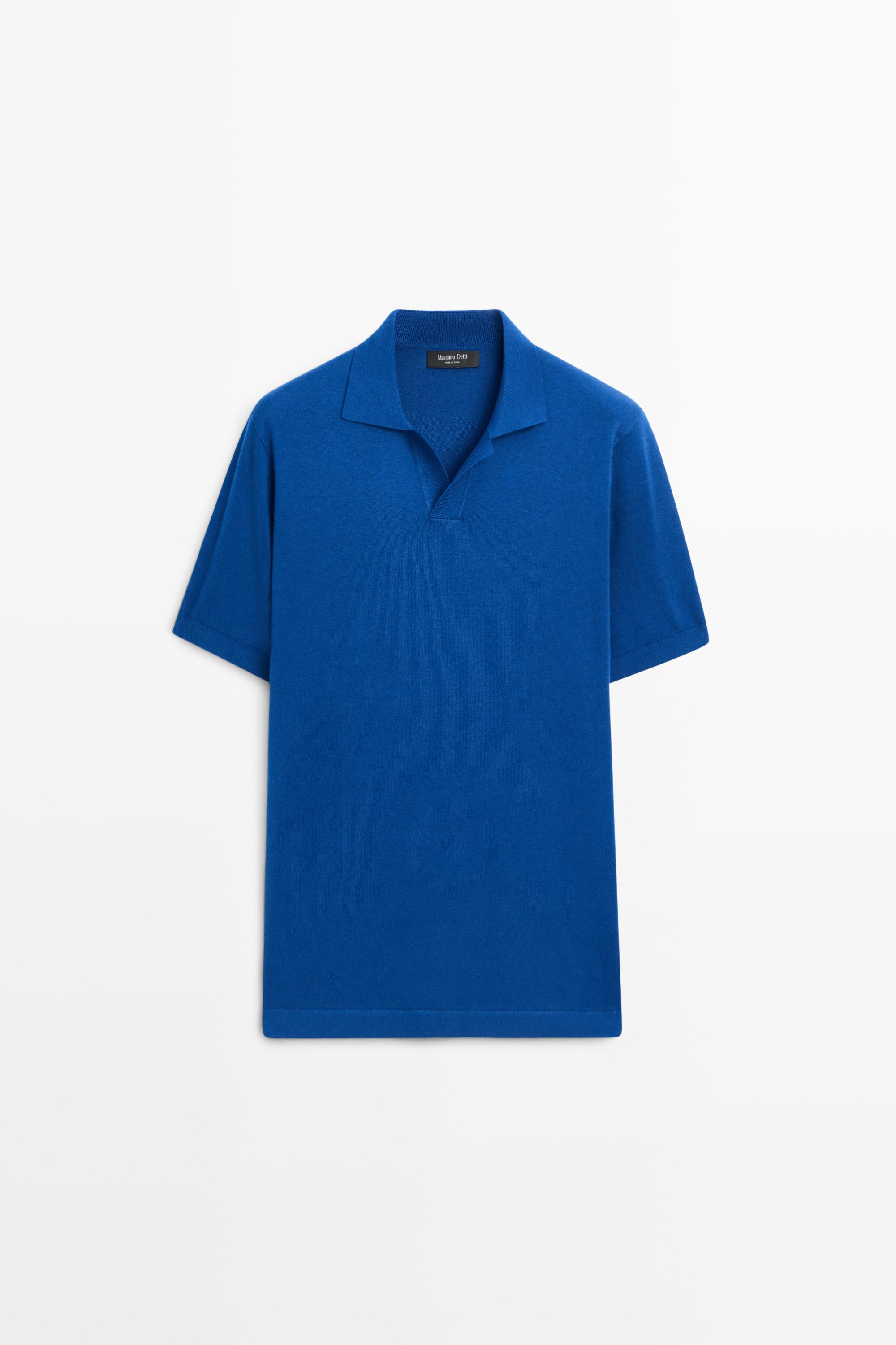 Cotton and linen knit polo sweater